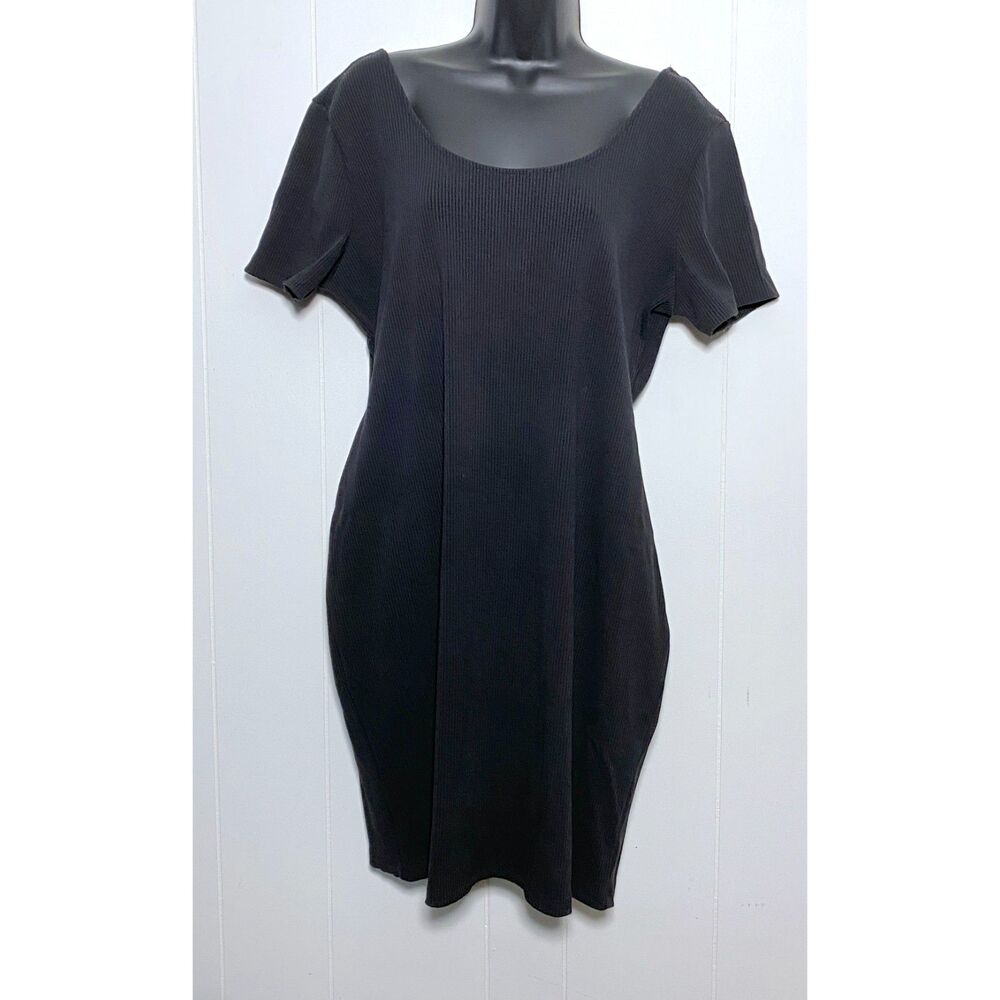 Popular 21 Dress 3XL Short Sleeve Stretch Scoop Neck T Shirt Ribbed Black Knee-